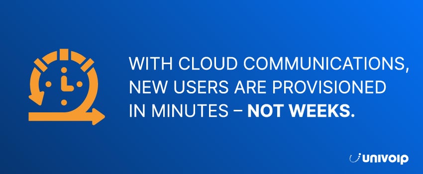 With cloud communications, new users are provisioned in minutes – not weeks.