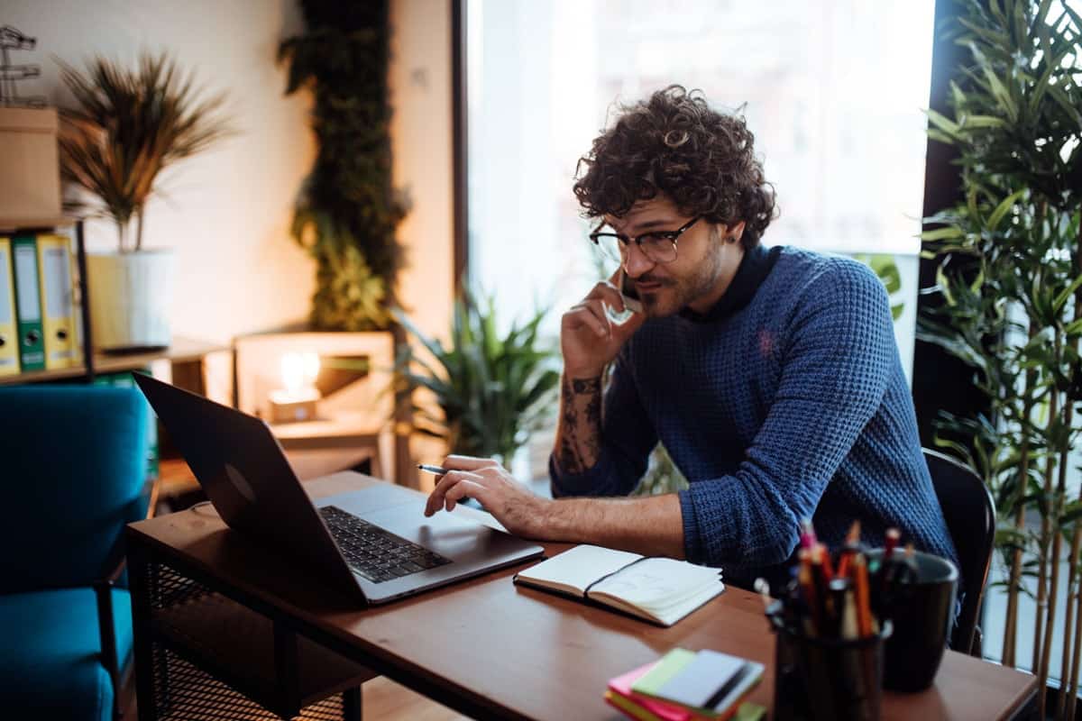 young professional working from home office